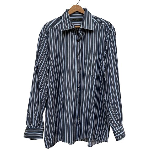 Ermenegildo Zegna Blue Striped Cotton Dress Shirt XL Made in Italy - Picture 1 of 7
